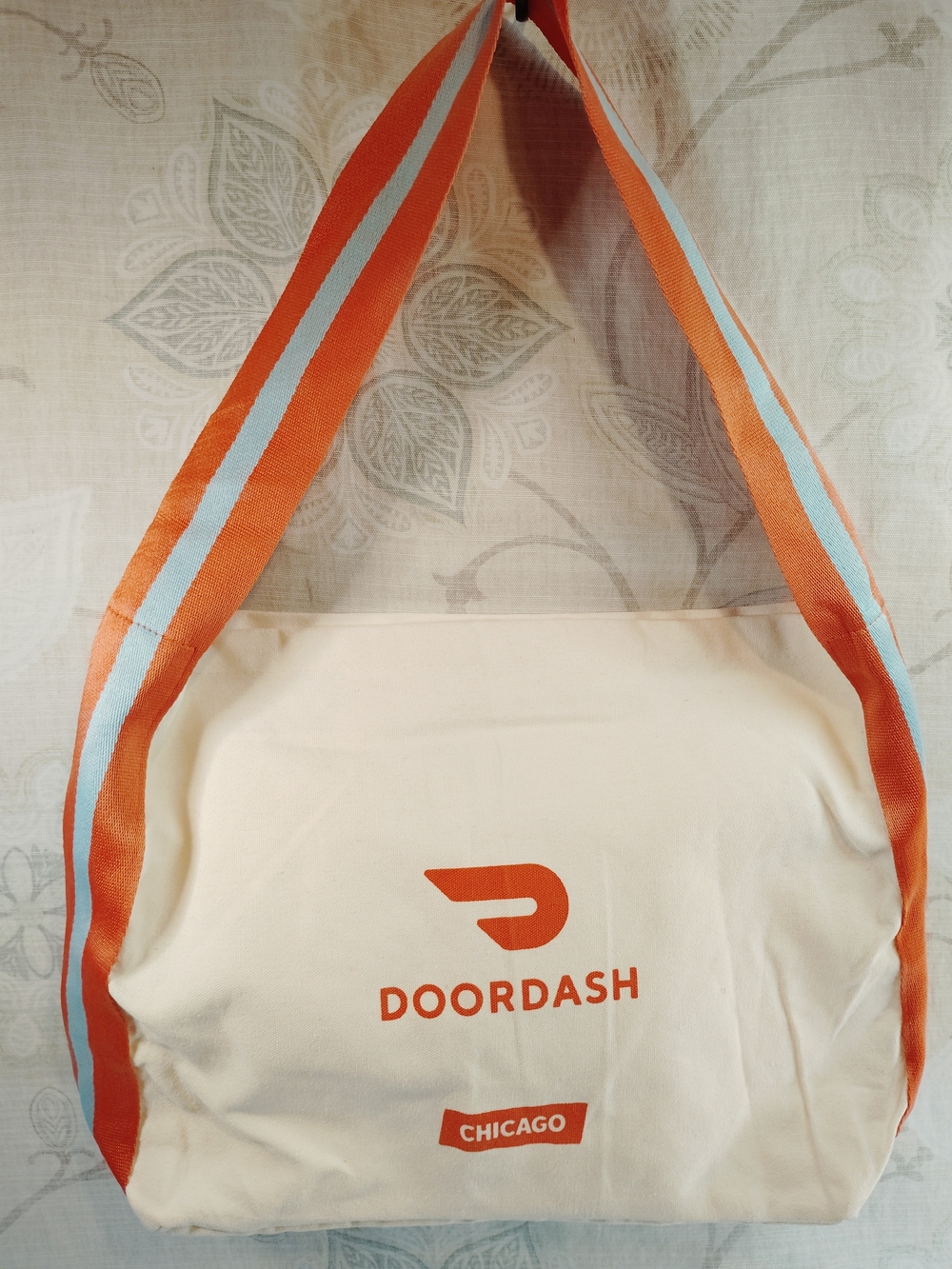 DoorDash Chicago Canvas Crossbody Bag in Cream with Orange Straps